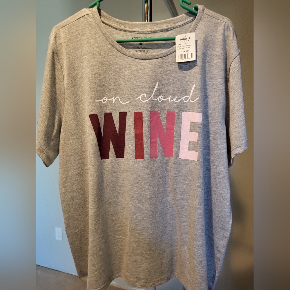 Gray Graphic Tee with Wine Text